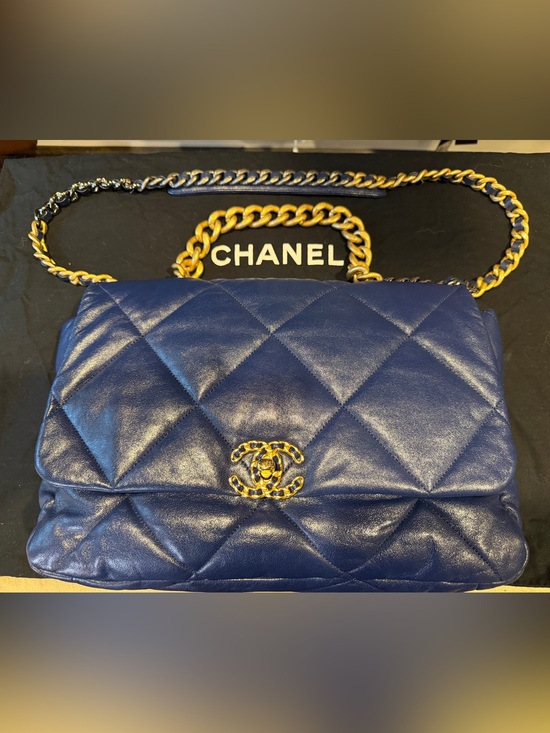 CHANEL Handbags - CHANEL 19 Quilted Goatskin Maxi Flap - Blue with Gold and Silver Hardware